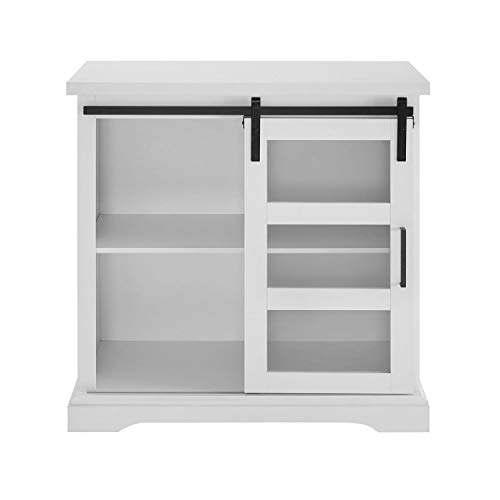 Walker Edison Weston Modern Farmhouse Sliding Glass Door Storage Console, 32 Inch, White #TOP2