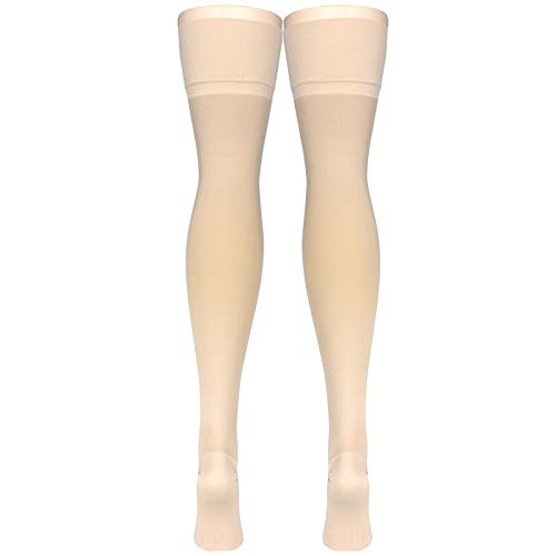 Image of Truform 20-30 mmHg Compression Stockings for Men and Women, Thigh High Length, Closed Toe, Beige, X-Large