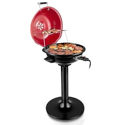 Electric Grill, Techwood Indoor/Outdoor Electric BBQ Grill, 1600W Portable Removable Stand Grill with Adjustable Heat & Drip Tray, Double Layer Design for Party, Patio & Backyard (Red)