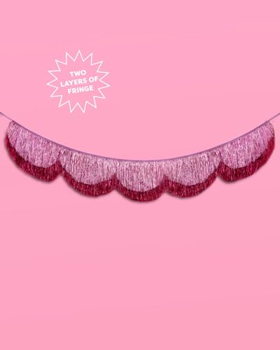 Image of xo, Fetti Pink Scalloped Layered Fringe Banner - 5 Ft. | Bachelorette Party Decorations, Birthday Party Decor, HBD Decor, Photo Booth Banner Backdrop