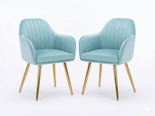 Image of Accent Chairs for Living Room | Modern Armchair in Velvet Fabric with Golden Legs | Pack of 1 Chair for Home, Office, Restaurent, Cafe (Turquoise)