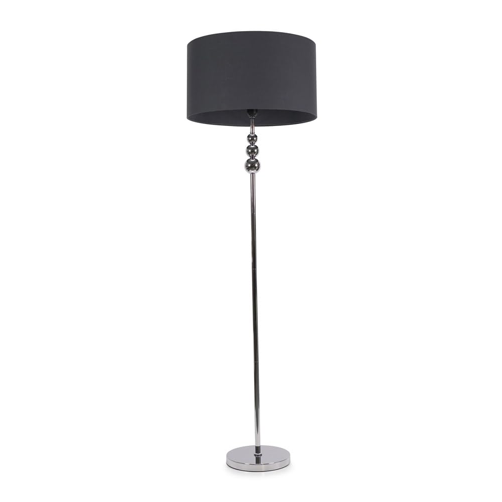 ValueLights | Silver Chrome Stacked Ball Single Stem Standing Floor Lamp with Charcoal Grey Drum Shade | Floor Lamps & Torchieres, Home Décor & Improvement Essential | Includes Bulb