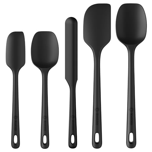 ChefAide 5 Pieces Silicone Spatula Set, Food Grade Rubber Spatula, Upgrade Strong Handle with Ergonomic Grip, Heat Resistant Up to 600°F for Nonstick Cookware, Cooking Black