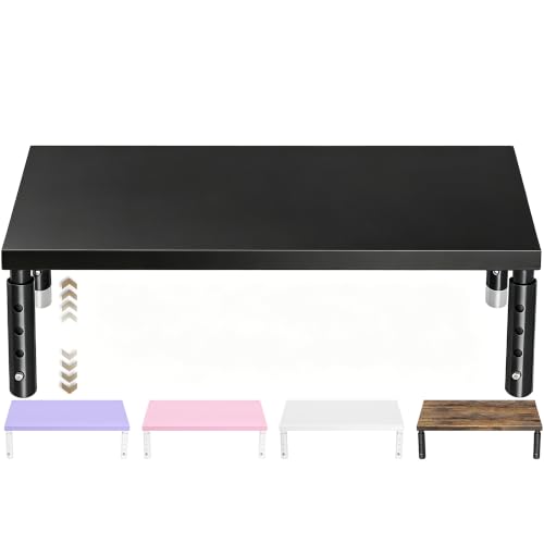 Image of ECOLOVI Adjustable Wood Computer Monitor Stand Riser, Office Desk Organizer and Accessories for Monitor, Laptop, PC, Printer, Office Desk Accessories Workspace Organizer for Home Office Supplies, Black