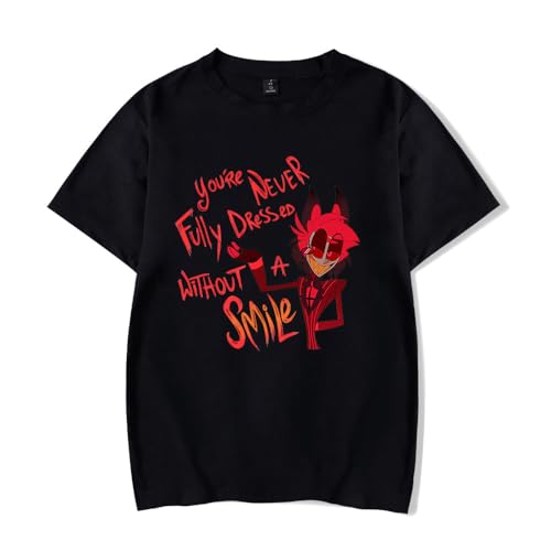 Hazbin Hotel T-Shirt Anime Cartoon Design Kurzarm Baumwolle Schwarz und Weiß Unisex