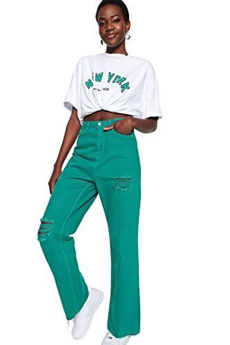 Image of Trendyol Women High Waist Wide Leg 90's Wide Leg Jeans Green