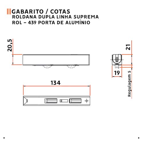Kit 5 Roldana Dupla Suprema Porta Janela Regulagem Rolamento