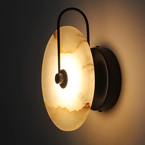 Image of Retro 5W Wall Lamp Fixture 6 inch Marble Stone Round Lampshade Bedroom Bedside Light LED SMD 2835 Wall Mounted Light Indoor Lighting Hotel Living Room Warm White 3000K Black