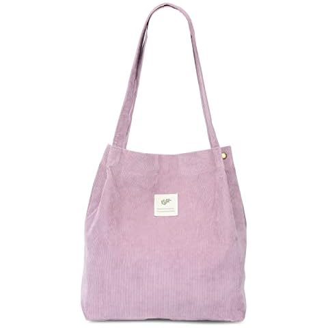 Cloele Corduroy Tote Bag for Women Shoulder Bag with Inner Pocket For Work Beach Lunch Travel And Shopping Grocery (Pink) Cover