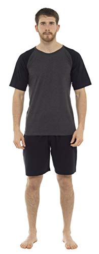 CityComfort Ropa de salón para Hombre Camiseta de Manga raglán y Ropa de Dormir Corta de algodón, Ropa de Dormir, Ropa de Descanso, Pijamas para Hombres (L, Negro)