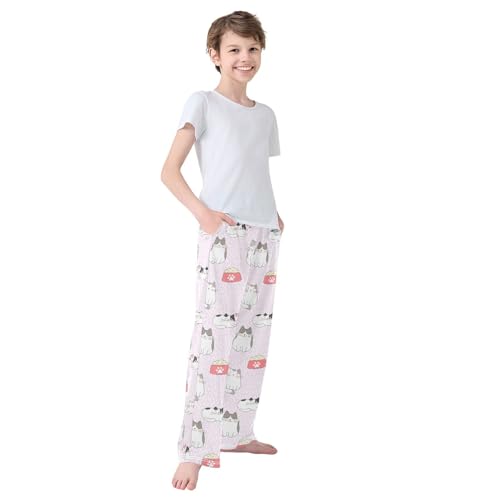 Boys' Pants Cute Cats Pink Dots Long Bottoms Jogger Pants Elastic Waist Trousers with Pockets S-XL4