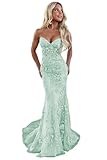 RSOETOO Mint Green Prom Dresses for Women Corset Strapless Ball Gowns Tulle Lace Appliques Long Quinceanera Dresses US04