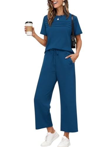 Image of TYSORT Women Casual Summer co ords Set Track Suit Oversized Top Baggy Pant,Top and Pajama Set