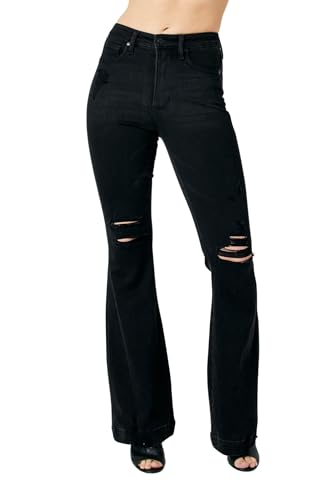 Judy Blue Women's High-Waist Tummy Control Destroyed Flare Jeans (Black, 18W)