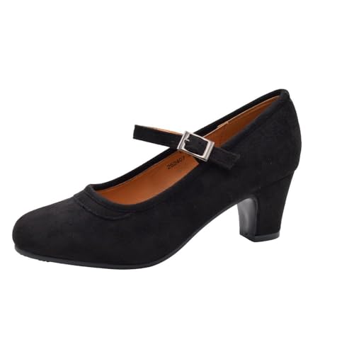 PASARELA - Zapatos de Baile Flamenco de Piel Vegana de Ante con Clavos para Mujer Color Negro Antelina Mujer Color: Black Talla: 38