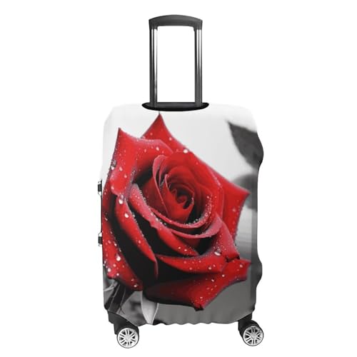 Black And White Red Rose Printed Luggage Cover Protector, Fits 18-32 Inch Luggage4