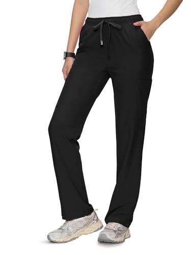 floralhue Women’s Scrub Pants –Drawstring Soft Stretch, Anti-Wrinkle Women's Scrub Pants with 6 Pockets,Black,XS
