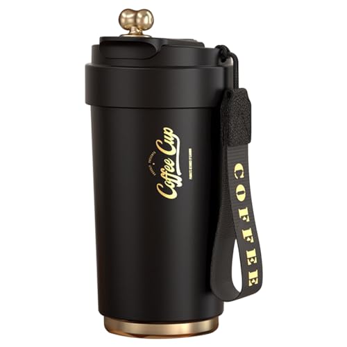 XUDREZ 15oz Travel Mug Insulated Coffee Cup with Leakproof Lids Reusable Stainless Steel Thermal Bottle Black