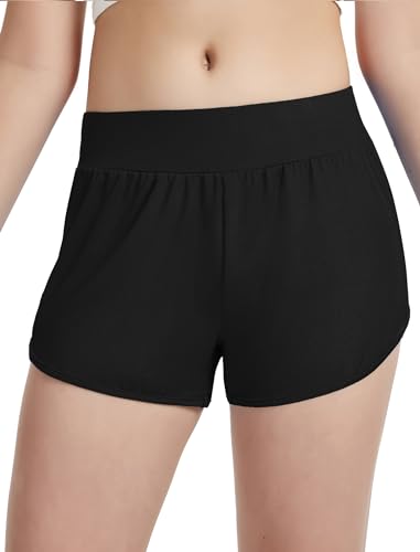 EXARUS 4 Pack Girls Running Athletic Shorts Low Rise/High Waisted Teen Kids Sports Active Basketball Short 6-14Y4