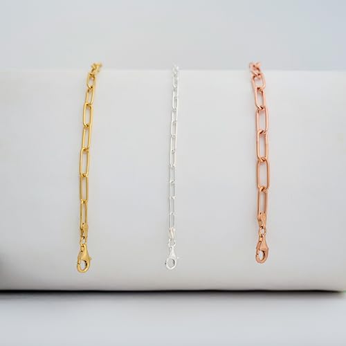 Italian Sterling Silver Paperclip Link Bracelet - Men & Women - 3.5mm, 5mm, 6mm - Available in Sterling Silver, Yellow Gold, Rose Gold - 9 inch, 7.5 inch3