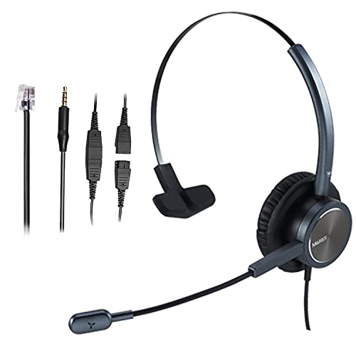 Office Headset with Noise Canceling Microphone, Call Center Headset with RJ9 Jack & 3.5mm Connector for Landline Deskphone Cell Phone PC Laptop