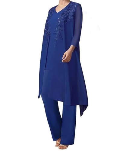 3 Pieces Sequin Mother of The Bride Pant Suits with Jacket Chiffon Formal Evening Gowns for Women Wedding Guest Outfit Set3