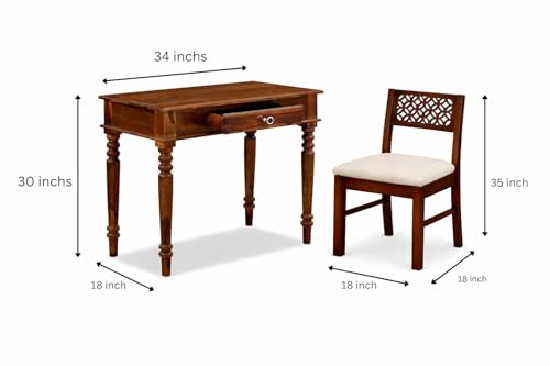 Image of Study Table with Chair for Students Study Desk Table Office Table for Work from Home Writing Office Desk Computer Desk (Honey Brown)