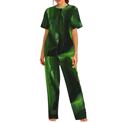 Pyjama léger respirant contre la chaleur nocturne : ensemble femme feuilles