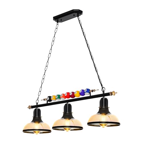 Ridgeyard Pool Table Lights Hanging Over Pool Table Light Fixture for Game Room Beer Party 7\' - 8 \' Table Pendant Light Billiard Lighting Ceiling Lamp with 3 Glass Shades, Adjustable Hight 27inch