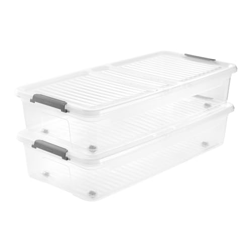 keeeper Unterbettbox mit Deckel, 77 x 38 x 16 cm, 33 L, Aufbewahrungsbox, Transparent