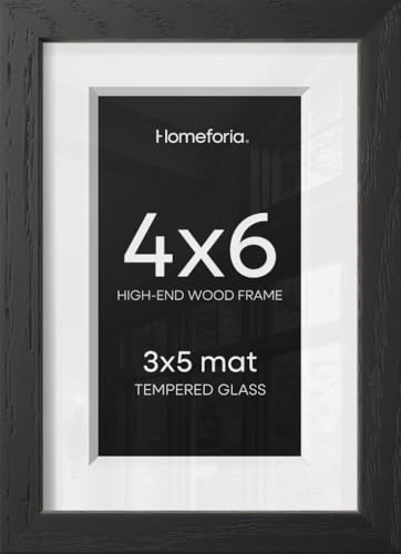 Image of Homeforia 4x6 Black Oak Picture Frame, High-End Wood, 3x5 Mat, Glass | High End Solid Oak Wood, Tempered Glass, Acid-Free 3x5 Removable Mat, 4x6 Edge-to-Edge Display 6x4, Wall Kit, Set Of 3