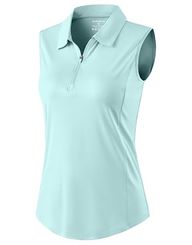 G Gradual Women'S Golf Shirts Lightweight 1/4 Zip Collared Tank Top Sleeveless Polo Shirts For Tennis Pickleball Casual, Heather Sky Blue, M