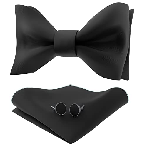 Image of Adam Young Men's Self Tie Bow Tie Sets w /Pocket Squares & Cufflinks Sami-Glossy Satin Classy Bowtie for Tuxedo Faux Silk