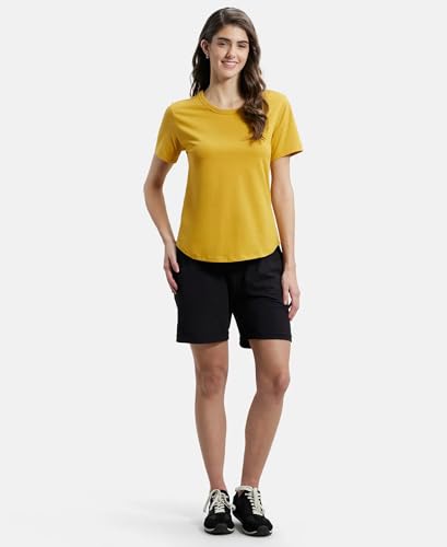 Image of Jockey AW88 Women Super Combed Cotton Rich Relaxed Fit Solid Curved Hem Styled Half Sleeve T-Shirt