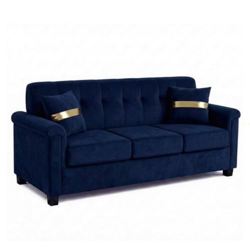 Image of FURNY Woodswave 5 Seater 3+1+1+2 Puffy Sofa Set for Living Room in Premium Velvet Finish (Dark Blue) Durable & Comfortable Ideal for Living Rooms
