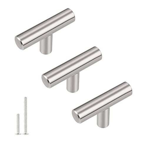 Gobrico Euro Style T-bar Handle Pull Knob For Kitchen Cabinet Cupboard Drawer Dresser Satin Nickel - Single Hole, 50mm/2in Overall Length Length - 10Pack
