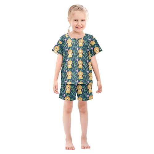 UMIRIKO Cute Lion Pajamas Short Sleeve Top Shorts Summer Pajamas Set B0404654