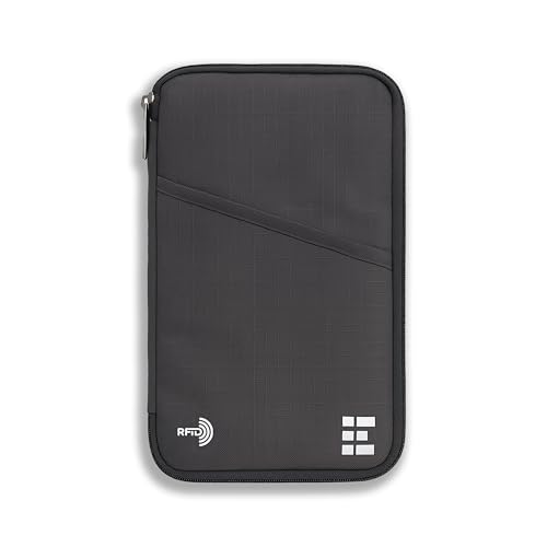 Image of Zero Grid RFID Family Passport Holder for up to 6 Passports, Large Zippered Wallet for Men & Women, Fits Cards, Cash, ID, Sim Card; Premium & Compact Travel Document Holder - Shadow Grey