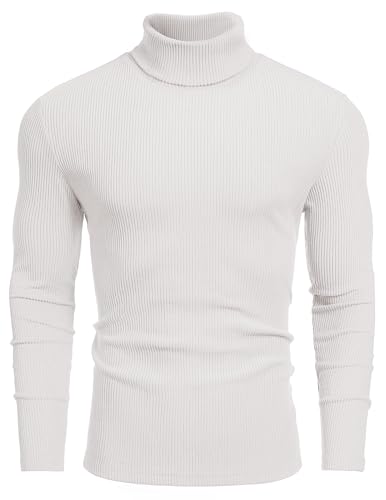 Image of COOFANDY Men's Ribbed Turtleneck Sweater Casual Basic Long Sleeve Knitted Pullover Sweater