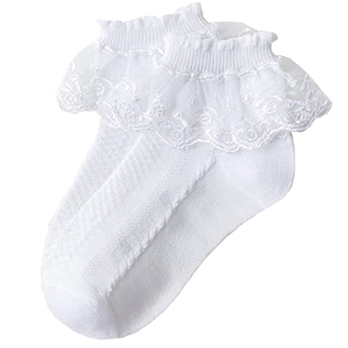 Girls Lace Ankle Socks Breathable Ruffle Princess Short Socks for 7-10T Kids White 1Pair kids ruffle3