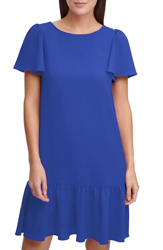 Image of DKNY Women's Flowy Short Sleeve Ruffle Hem Dress