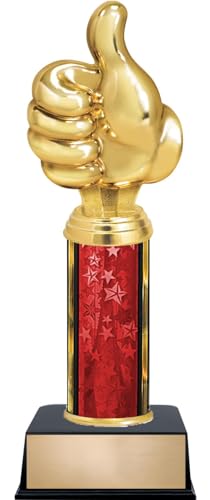 Crown Awards Thumbs Up Trophy, 11" Red Stars Thumbs Up Trophy with 5 Lines of Customizable Engraving