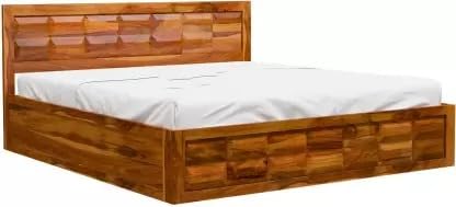 Image of Solid Wood Queen Box Bed (Finish Color - Walnut, Delivery Condition - DIY (Do-It-Yourself))