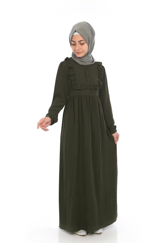 Muslim Closet® Abaya for Young Girls Age Below 14 Years | Kids Abaya with Ruffled Design over chest | Baby Girl Burqa Design (MC-KRFL001)