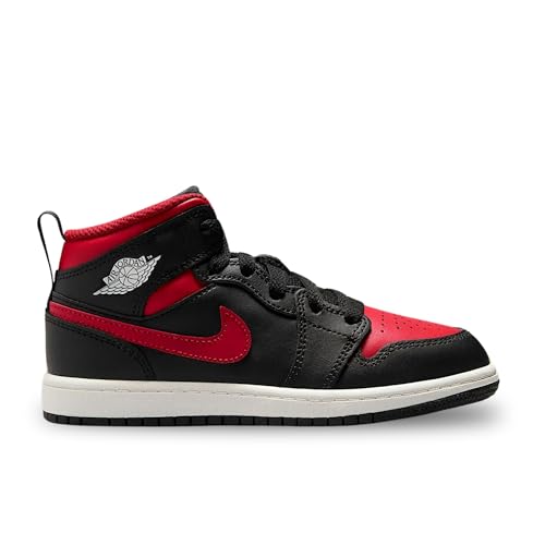 Jordan 1 Mid Little Kids' Shoes (DQ8424-067, Black/Summit White/Varsity Red)2