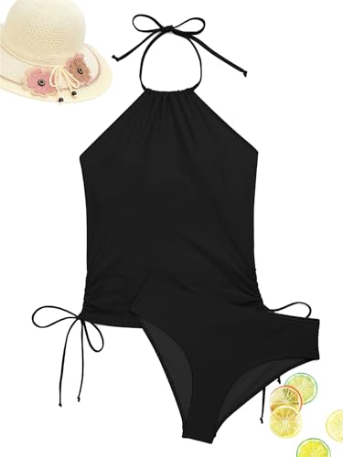 LVZIJUN Women's Tankini Sets Two Piece Bathing Suits Halter Neck Tummy Conrol Tankini Swimsuits Solid Color Thong Bottom 6