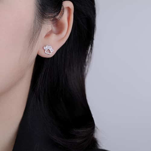 SLUYNZ Sterling Silver CZ Small Paw Studs Earrings for Women Teens Dog Cat Paw Print Earrings Animal Paw Earrings Stud Small Love Heart Earrings2