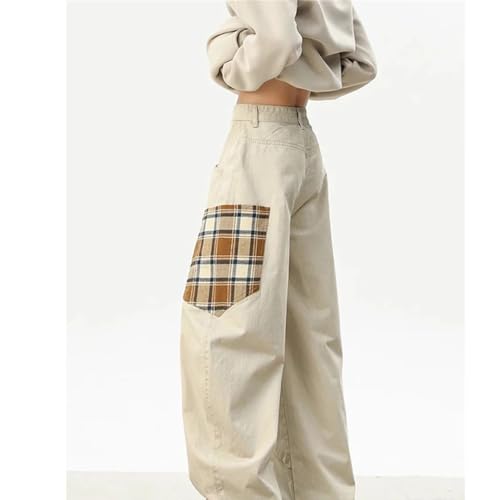 Men’S Vintage Y2K Streetwear Loose Fit Wide Leg Cotton Jeans High Waist Button Fly Distressed Plaid Full Length Daily Jeans3