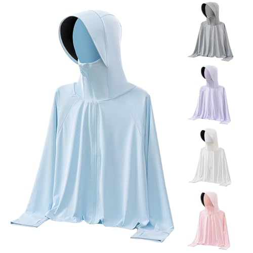 Girls Sun 𝗣rotection Jacket with Hood 𝗨𝗣F 50+ Lightweight Long Sleeve Full Zip UV Outwear Outdoor 𝗖ool Clothes