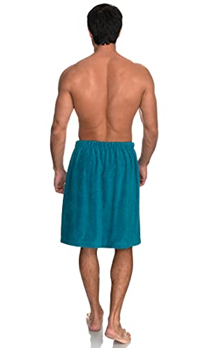Image of TowelSelections Mens Shower Wrap Adjustable Cotton Terry Bath Gym Cover Up with Snaps Small /Large Algiers Blue